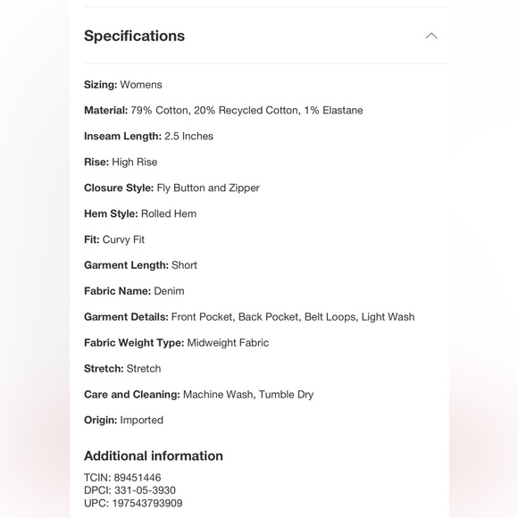 BNWT Wild Fable High-Rise Curvy Rolled Cuff Jean Shorts - Picture 6 of 6